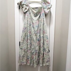 Floral Eyelet Puff Sleeve Dress